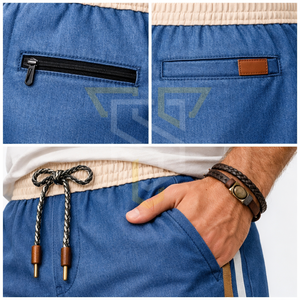 Shorts de baño azules para hombre, cintura media, con cordón ajustable, cintura elástica, franja lateral, tela transpirable informal. - Product Image 3