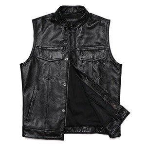 Gilet de motard en cuir véritable pour homme, sans manches, avec poche zippée, logo personnalisé, hiver - Product Image 1