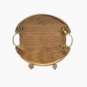 Plateau de service vintage en bois avec motif d'oiseau en feuille d'or et poignées métalliques, idéal pour les snacks et les biscuits - Prix promotionnel - Product Image 6