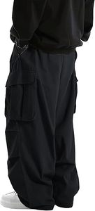 Pantalones Cargo Harem Negros para Hombre, Cintura Elástica, Múltiples Bolsillos, Estilo Urbano, Corte Holgado, Transpirables, Ecológicos y Ligeros - Product Image 3