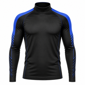 <b>Compression</b> Sports Jersey <b>Men</b> Long Sleeve Black Blue Crew Neck Fitted Moisture Wicking Quick Dry Polyester Full Sleeve - Product Image 3