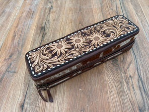 Cheveux à la main en cuir usiné résistant à la chaleur étui de voyage en cuir de vachette véritable occidental organisateur parfait pour les outils de cheveux - Product Image 3