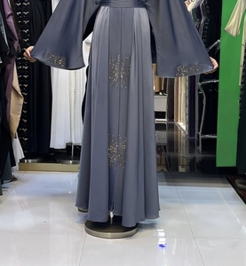 2026 Best selling Umbrella Abaya Stone Work Handmade Sequined Arabic Dubai Style Full Flare Nida Fabric Evening Party Dress - Product Image 4