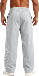 Men's Gray Casual Sweatpants <b>Elastic</b> <b>Waist</b> Drawstring Loose Fit Cross Print Straight Leg <b>Trousers</b> - Product Image 2