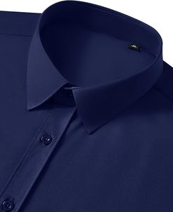Camisa de Vestir de Manga Corta Azul Marino para Hombre, Cuello Clásico, Popelina Antiarrugas, Ropa Formal de Verano - Product Image 3