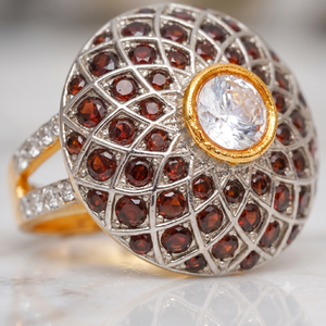 Wholesale Trendy Big <b>Dome</b> <b>Ring</b> 24K Gold Plated Silver Tone Full Zircon Paved Lattice Pattern Cocktail <b>Rings</b> for Women - Product Image 5