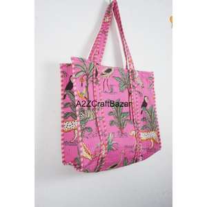 Sac fourre-tout de plage matelassé en coton rayé fait main à longues poignées pour femme, écologique, style bohème indien, pour le shopping, les expositions et les fêtes - Product Image 5