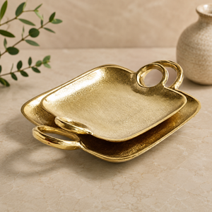 Trending Metal Aluminum Serving <b>Tray</b> With Handle Tea Coffee And Snacks Serving <b>Tray</b> Gold Plated Handcrafted Hotels Supplies - Product Image 6