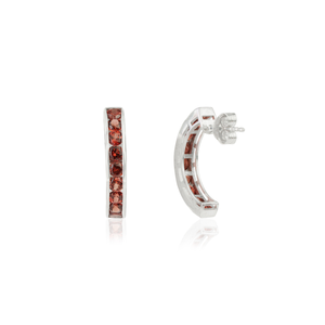 High Quality Handmade 925 Sterling Silver Natural <b>Garnet</b> Gemstones Channel Set C Shape Hoop <b>Earrings</b> For Women's - Product Image 5