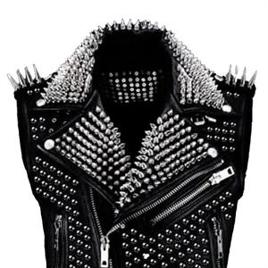 Gilet en cuir PU pour homme, style punk, avec rivets, col montant, vêtement d'extérieur d'hiver, couleur unie, longueur normale, avec clous - Product Image 6