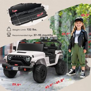 Auto Elettrica a 2 Posti 24V per Bambini 3-8 Anni, Bianca con 4 Motori, Telecomando e Sospensioni a Molla - Product Image 3