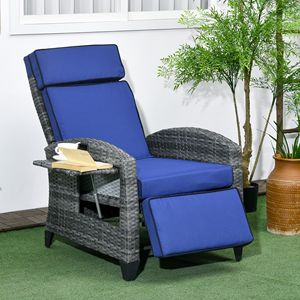 Sedia Reclinabile da Patio con Schienale Regolabile e Vassoio Laterale, Blu Scuro, Sedia Comfort per Esterni - Product Image 2