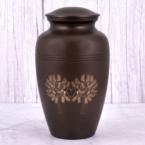 Urna Funeraria para Adultos en Latón con Acabado Mate Marrón y Dorado, Diseño de Árboles con Corazón para Cenizas Humanas - Product Image 1