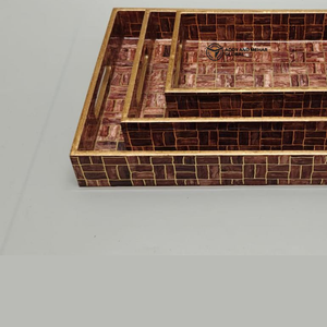 Ensemble de 3 plateaux décoratifs rectangulaires en MDF, mosaïque de luxe en acajou émaillé, motif bois de rose profond, organisateur de bureau de direction - Product Image 5