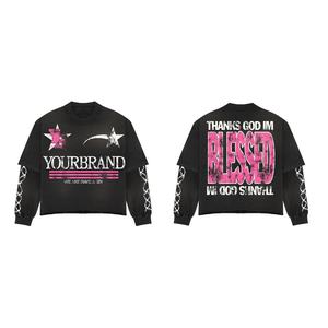 Camiseta de manga corta tejida de manga corta para hombre, con lavado ácido, de gran tamaño, con hombros descubiertos, personalizada - Product Image 1