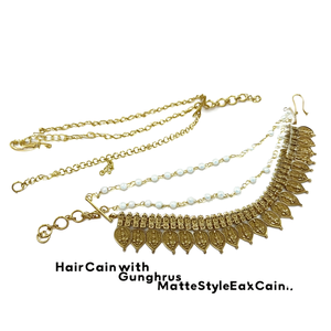 Hair Chain with Pearl Gungurus-Lakshmi Matte Coin Style Ear Chain - Product Image 2