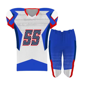 Nouveaux ensembles d'uniformes de football américain personnalisés 2026 en 100 % polyester, manches courtes, imprimés par sublimation, respirants et à séchage rapide - Product Image 1