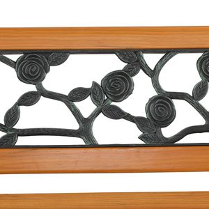 Banc de jardin en fonte de 49 pouces avec dossier style rose, banc de patio en bois dur pour jardin, véranda ou terrasse - Product Image 2