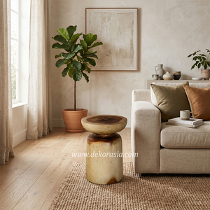 Tabouret en bois en forme de champignon, tabouret unique en bois naturel pour la décoration du salon, chaise de bar, mobilier - Product Image 5