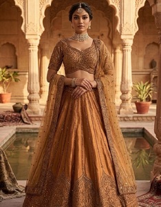 Lehenga Choli Tradicional Étnico Indio de Diseñador, con Lentejuelas y Trabajo Dori, Largo hasta el Suelo, Materiales Reciclados para Traje de Boda para Mujer - Product Image 1