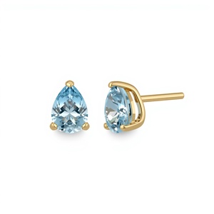 Boucles d'oreilles en or massif 18 carats avec topaze bleue taille émeraude, bijoux fins, fabricant OEM ODM Thaïlande - Product Image 1