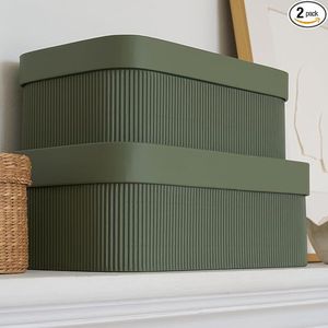 Set di 2 Bellissimi Contenitori Organizzatori in Cartone Scanalato, Scatole Decorative con Coperchi per Libreria Domestica, Conserva in Sicurezza i Tuoi Oggetti - Product Image 1