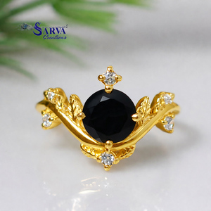 Lab Created Blue <b>Sand</b> Stone Ring Gold Plated 925 Sterling <b>Silver</b> Gemstone Moissanite Vintage Floral Statement Jewelry for Women - Product Image 3