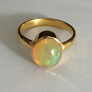 Natural White Fire Opal Oval Cabochon <b>Ring</b> Yellow Gold Plated Bezel <b>Set</b> Handmade Gemstone Jewelry <b>for</b> <b>Women</b> - Product Image 1