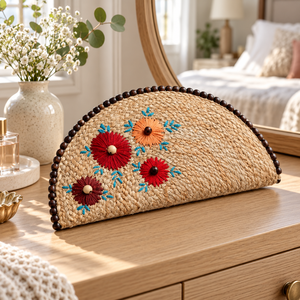 Bolso de Mano Cuadrado de Yute Ecológico Personalizable con Bordado Floral y Adorno de Cuentas de Madera para Mujer, Venta al Por Mayor - Product Image 5