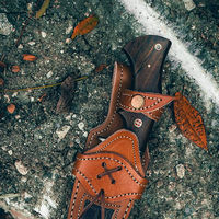 Couteau de chasse en acier Damas, lame fixe à pointe tombante, manche rouge, couteau de survie multifonctionnel pour l'extérieur, DIY OEM