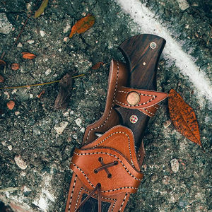 Cuchillo de Caza de Acero de Damasco, Hoja Fija con Punta Caída, Mango Rojo, Cuchillo Multifuncional de Supervivencia para Exteriores, DIY OEM - Product Image 6