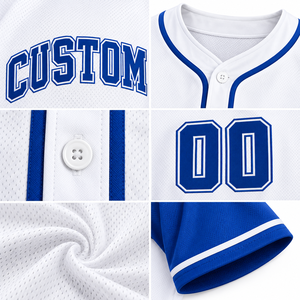 Wholesale Custom Baseball Jerseys <b>White</b> Blue Piped <b>Button</b> Down Team Shirts Personalized Player Name Number Short Sleeve Uniforms - Product Image 6