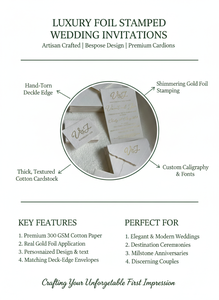 การ์ดแต่งงานปั๊มฟอยล์หรูหรา  การ์ดเชิญงานแต่งงานแบบกำหนดเอง ปั๊มฟอยล์ทอง  การ์ดเชิญงานแต่งงานระดับพรีเมียม สง่างาม สำหรับงานแต่งงานสุดหรู - Product Image 6
