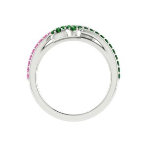 Bague Feuille d'Argent avec Cristaux Roses et Verts, Bijou Tendance pour Femme, Bague Élégante et Tendance, Accessoire Cadeau, Style Quotidien, Qualité Supérieure - Product Image 3