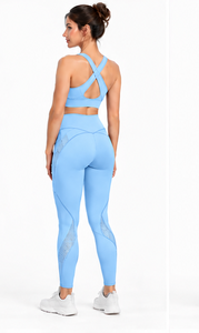 <b>Women</b> Yoga Set <b>Short</b> Sleeve Crop Top High Waist <b>Leggings</b> Two Piece Buttery Soft Four Way Stretch Gym Fitness Pilates Workout - Product Image 2
