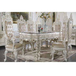 Muebles de comedor de madera de teca de diseño Imperial, juego de comedor de 6 plazas con acabado dorado y lujoso, tallado a mano - Product Image 6