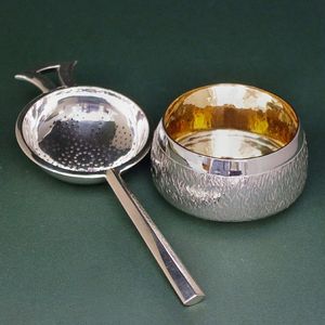 Classic Silver <b>Tea</b> Strainer with Ornate Filigree Design and Ivory Handle Polished Metal Utensil for Loose Leaf <b>Tea</b> - Product Image 3