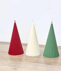 Embrace Modern Elegance with Handmade Scented Smokeless Soy Wax Ribbed <b>Cone</b> <b>Christmas</b> <b>Tree</b> Candles for Holiday Celebrations - Product Image 1