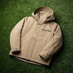 Chaqueta cortavientos beige con capucha para hombre, chaqueta exterior con cremallera completa, puños ajustables y bolsillos frontales - Product Image 6