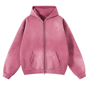 Sudadera con Capucha y Cremallera Unisex Oversize, Tie-Dye Degradado Morado, Felpa Francesa, Manga Regular, Ropa Casual de Otoño - Product Image 3