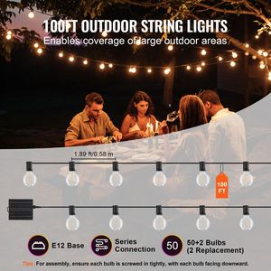 Luci Solari a Stringa per Esterni Dimmerabili 100FT 2700K Bianche con Telecomando Impermeabili Lampadine LED G40 Corpo in PVC - Product Image 4