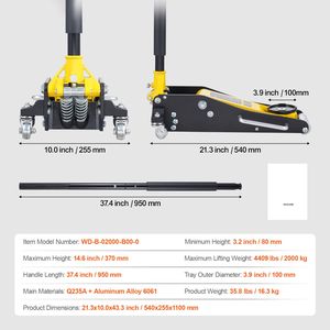 Martinetto idraulico da corsa in alluminio per impieghi gravosi da 2 tonnellate (4400 libbre) a basso profilo con sollevamento rapido a doppio pistone - Product Image 4