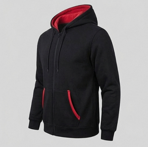 <b>Men's</b> <b>Black</b> <b>Fleece</b> <b>Jacket</b> Zipper Closure Casual Autumn Wear Solid Color Polyester Material Regular Fit - Product Image 2