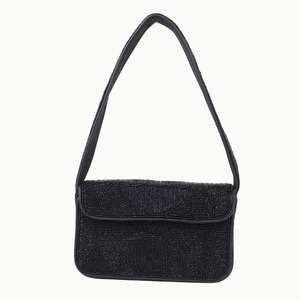 Luxury Handmade Beaded Shoulder Bag Black Geometric Pattern <b>Magnetic</b> Flap Closure Handbag For Women Daily Use - Product Image 1
