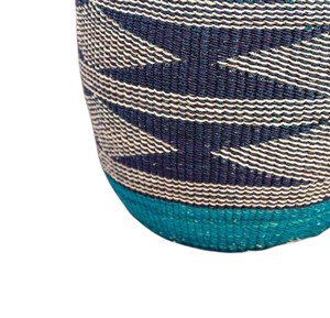 <b>Large</b> Capacity Woven <b>Storage</b> <b>Basket</b> with Teal Chevron Stripe Detail Handcrafted Seagrass Bin for Blankets and Toys - Product Image 3