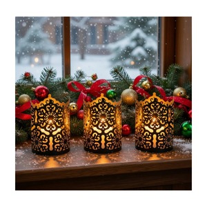Luxury Black Filigree Lattice <b>Candle</b> Sleeve Set For Tabletop Centerpiece Elegant Votive Tealight Holder - Product Image 2