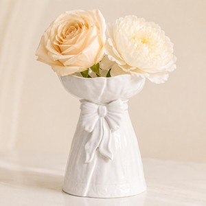 Newest Design White Porcelain <b>Vase</b> With Bow Design Matte Finish Shabby Chic Tabletop Decor 8-16 Inches - Product Image 1