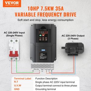 10HP 7.5KW 35A VFD 1-3เฟส220V เอาต์พุตตัวแปรความถี่ไดรฟ์ CNC ควบคุมความเร็วสำหรับเอาต์พุต40-60Hz อินพุต0-400Hz - Product Image 2