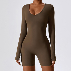 Women's Quick Dry One Piece Fitness Yoga <b>Jumpsuit</b> Set Breathable Solid Yoga Set Scoop Neck Full Sleeve Seamless Bodysuit - Product Image 2