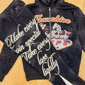 Unisex Black Polka Dot Tracksuit Hooded Zipper Full Sleeve Streetwear Sweatshirt <b>Joggers</b> With Print Design Autumn Wear - Product Image 2